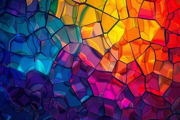 A colorful mosaic of glass pieces with a blue and green background