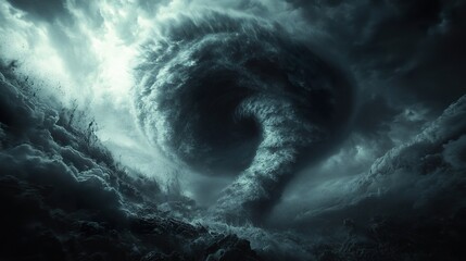 Tornado Vortex with Rotating Cloud Base on Dark Background