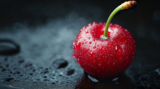 Vibrant Cherry with Smooth Texture on Dark Background