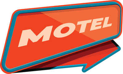 Red motel sign with blue frame is pointing to the right