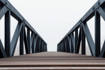 Obraz premium Truss bridge construction with triangular frameworks for strength over rivers or railways, bridge construction, classic engineering design