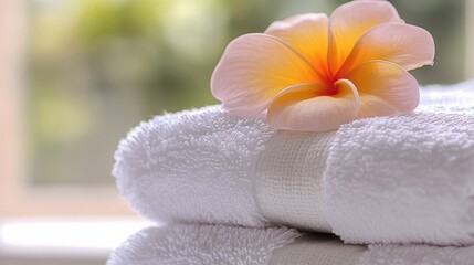 Luxury Hotel Amenities - Elegant White Towels and Delicate Flower in Serene Room Setting