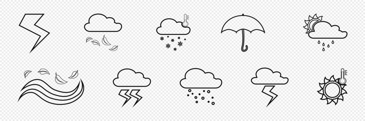 Weather icons, bad weather, sunny weather, Vector on white background.