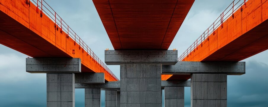 Cantilever bridge construction with balanced sections extending from piers, bridge construction, engineering innovation
