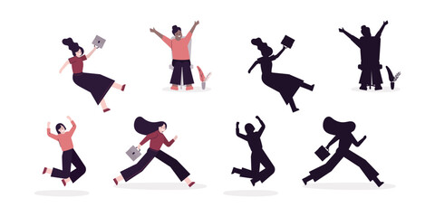 Diverse business people. Set of businesswomen in various poses with silhouettes. Successful women, employees, office workers, entrepreneur.