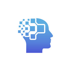 Human technology or human digital, head tech icon symbol, robot tech logo design