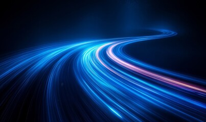 Modern abstract high-speed movement. Dynamic motion light trails on dark blue background. Futuristic, technology pattern for banner or poster design background, Generative AI