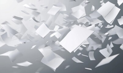 Realistic set of white paper sheets falling down isolated on white background.  illustration of stack of blank pages, office documents, business files flying in air. Mess in, Generative AI