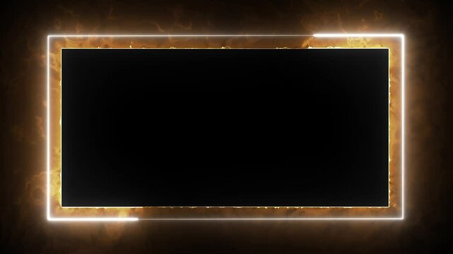 neon border frame, golden glowing border, rectangle, square, frame, black  screen frame, border black  screen, glowing frame, glowing border