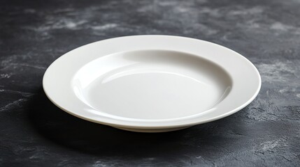White Ceramic Plate with Rim Details on Dark Background
