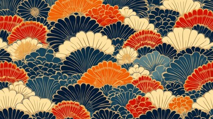 Traditional Japanese fabric pattern. Colorful and artful with vibrant and vivid color.