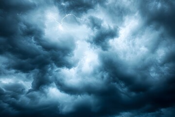 Fototapeta premium Dramatic Thunderstorm with Dark Clouds and Flashes of Lightning Natural Phenomenon Photograph
