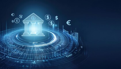 Digital banking concept with currency symbols
