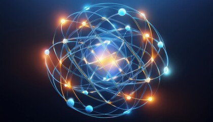 Obraz premium Abstract atomic model with glowing particles