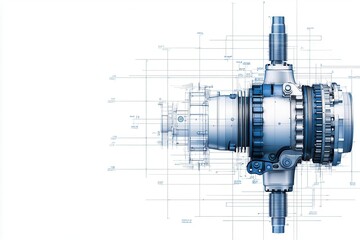 Technical drawing of a wind turbine gearbox, illustrating internal mechanics and power transmission, technical drawings, wind energy technology