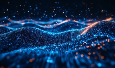 Big data visualization showcasing information analytics with abstract streams of information, ball arrays, and binary code. Filtering machine algorithms and data sorting in technology, Generative AI