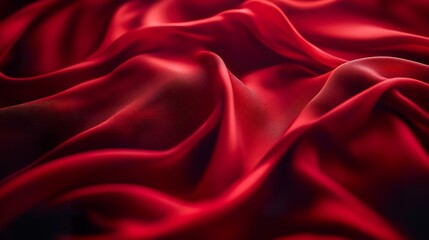Red Fabric with Smooth Flowing Texture Isolated on Dark Background