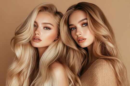 Beautiful young women with healthy shiny long hair