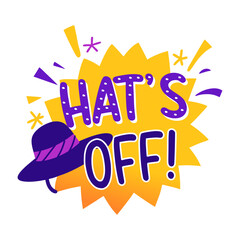 Hats off sticker in flat style 
