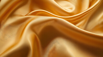 Obraz premium tela de seda en color ocre o naranja calido con pliegues en movimiento tela elegante de lujo material de seda ondulado