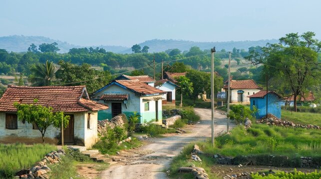 The landscape of Indian rural houses.