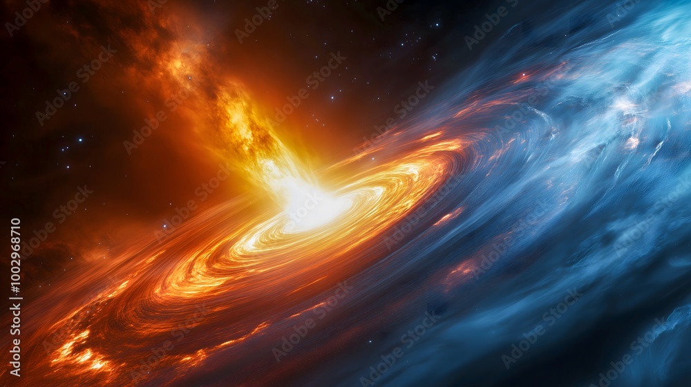 Wall mural spiral nebula in space with a luminous event horizon and a rotating accretion disk that attracts lig