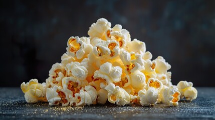 Realistic Popcorn Kernels Isolated on Dark Background