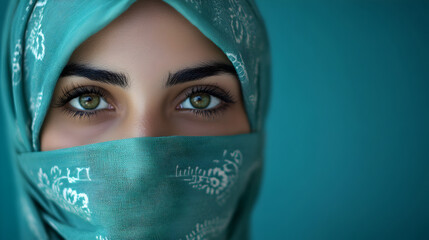 retrato de una hermosa mujer mirando a la camara con su tradicional hijab mujer religiosa arabe o musulmana expresion de elegancia y estilo