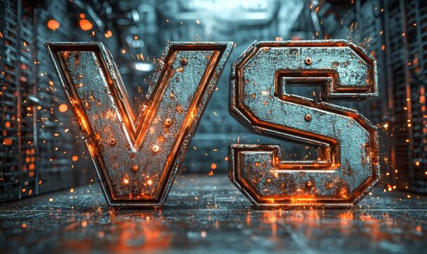 A versus battle background featuring metal rusty "VS" letters with sparks, suitable for esports, protests, or competitive events, Generative AI