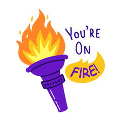 Torch fire sticker in flat style 