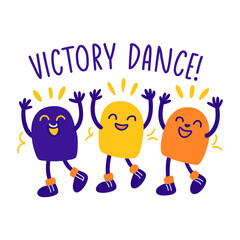 Victory dance sticker in cartoon style 