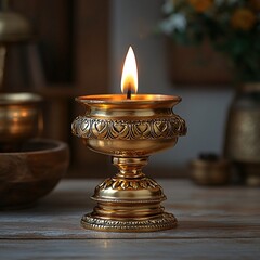 A beautifully crafted golden oil lamp for Diwali, highlighting tradition and elegant design, perfect for festive celebrations and cultural events.
