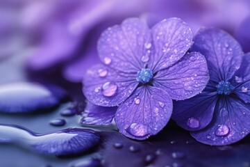 Obraz premium organic beauty products, captivating picture of violet petals and oil droplets, embodying essence of violet flower oil, promoting organic beauty solutions
