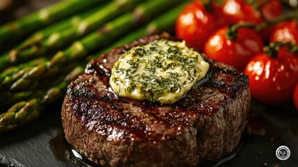 Grilled Steak with Herb Butter and Vegetables