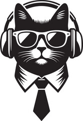 A Cute Cat Listening to Music with Headphones silhouette vector