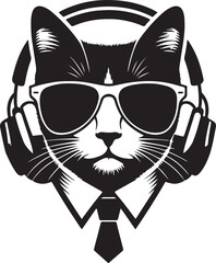 A Cute Cat Listening to Music with Headphones silhouette vector