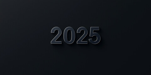 Text illustration "2025", black background, new year, minimalistic style
