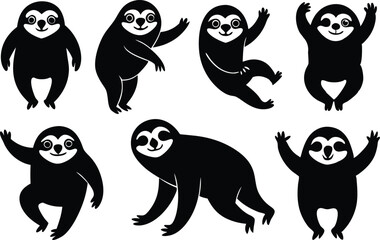 Cartoon vector black sloths silhouette clipart