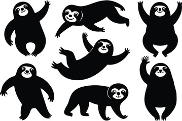 Cartoon vector black sloths silhouette clipart