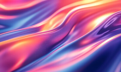 Obraz premium Abstract fluid iridescent holographic neon curved wave in motion colorful background 3d render. Gradient design element for backgrounds, banners, wallpapers, posters and, Generative AI