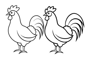 rooster and hen line art logo icon vector illustration.