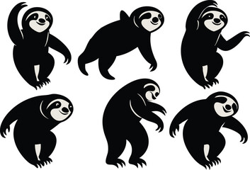 Fototapeta premium Cartoon vector black sloths silhouette clipart