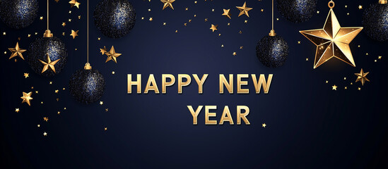illustration of a happy new year banner with golden letters