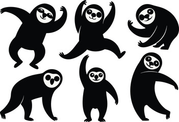 Cartoon vector black sloths silhouette clipart