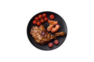 Duck leg baked with apples and sauce