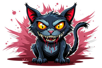 illustration of a horror cat, halloween cat vector,  monster cat, scary cat, demon cat, ugly cat