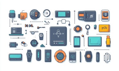 Fototapeta premium illustration of smart devices infographics featuring trendy wearable electronics, Generative AI