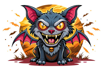 illustration of a horror cat, halloween cat vector,  monster cat, scary cat, demon cat, ugly cat
