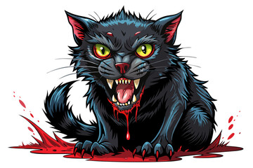 illustration of a horror cat, halloween cat vector,  monster cat, scary cat, demon cat, ugly cat