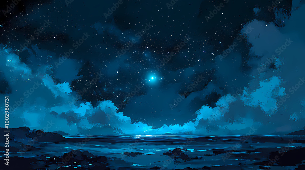 Wall mural night sky blue space background. starry night sky. illustration